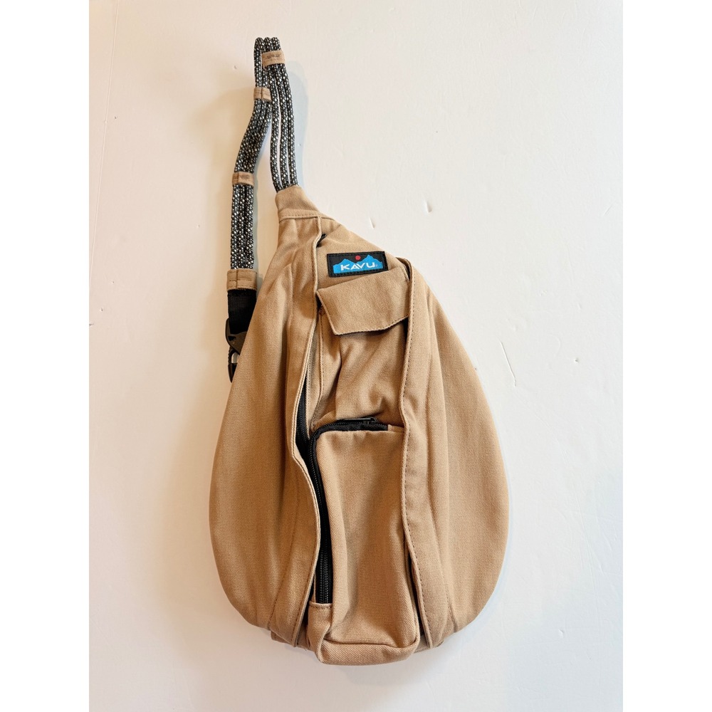 KAVU Rope Bag Tan Khaki Canvas Sling Crossbody Backpack Shoulder Bag